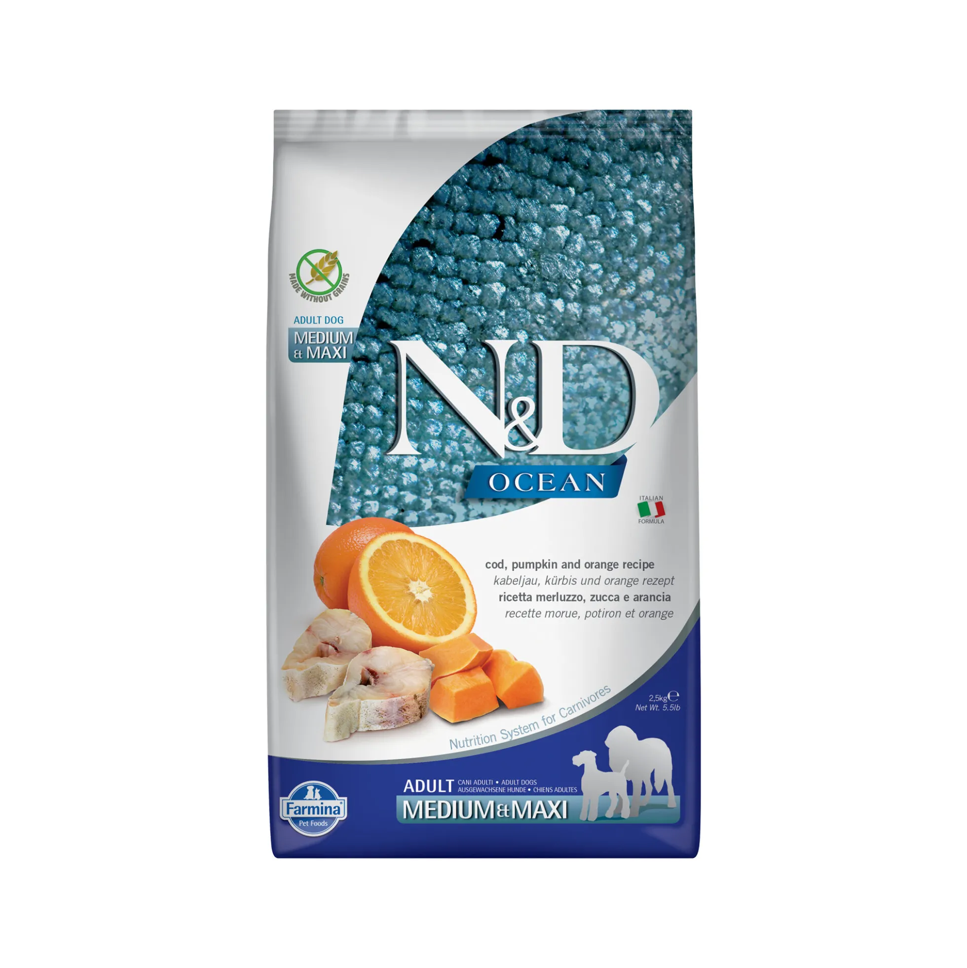 Farmina N&D Ocean Adult Medium & Maxi Cibo per cani - Merluzzo, zucca e arancia